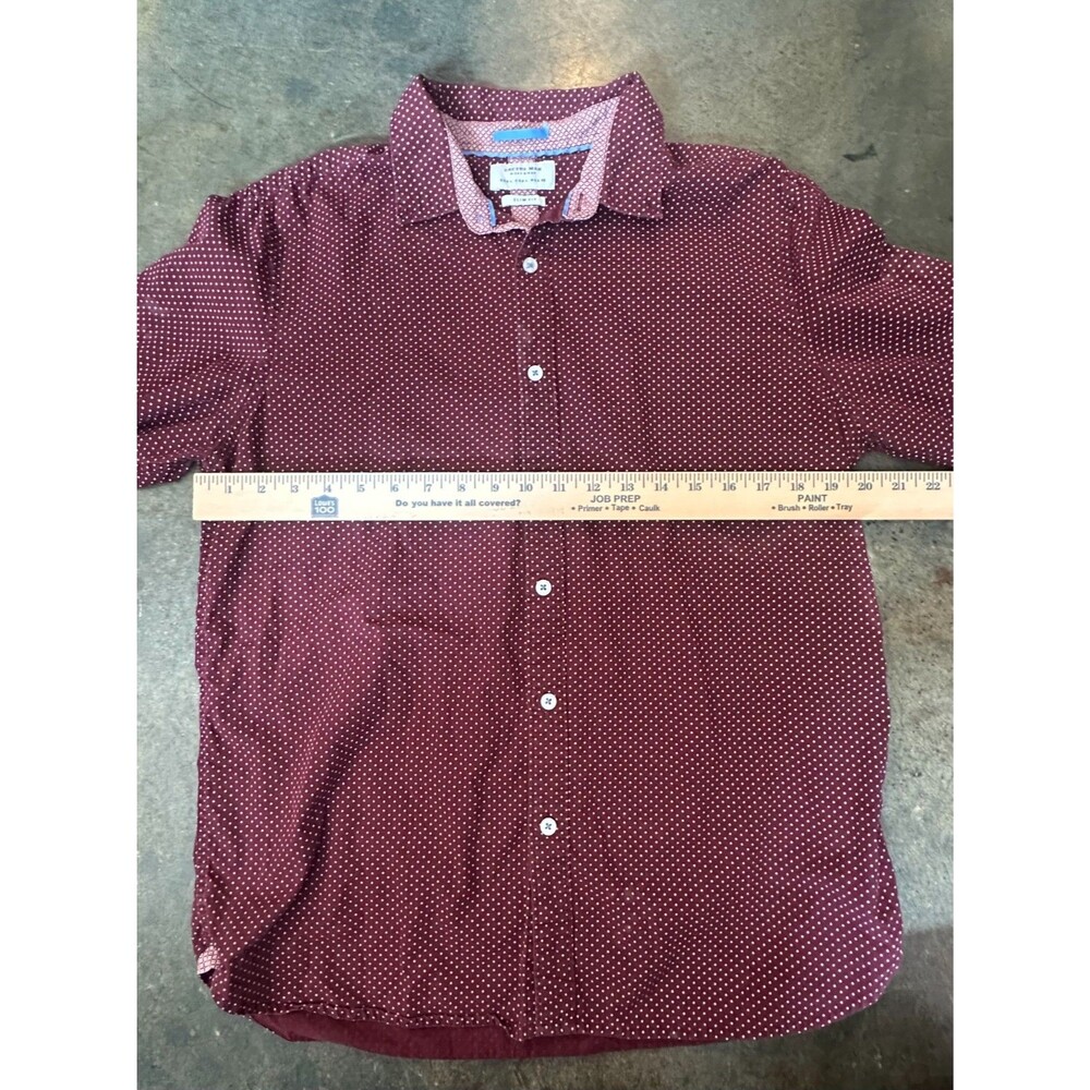 Cactus Man Ricky Singh Slim Fit Button Up Shirt Large Red Burgundy Polka Dot